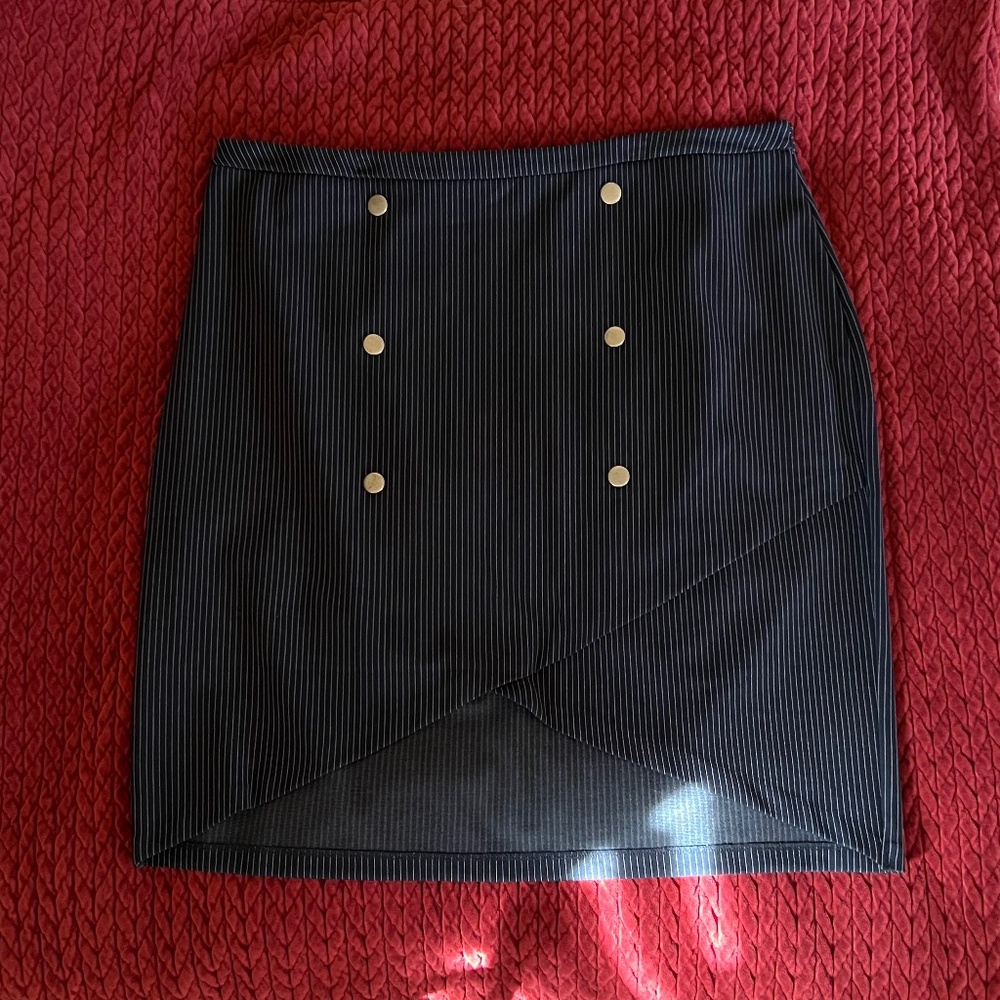 Cato Navy and Blue Pinstripe Skirt
